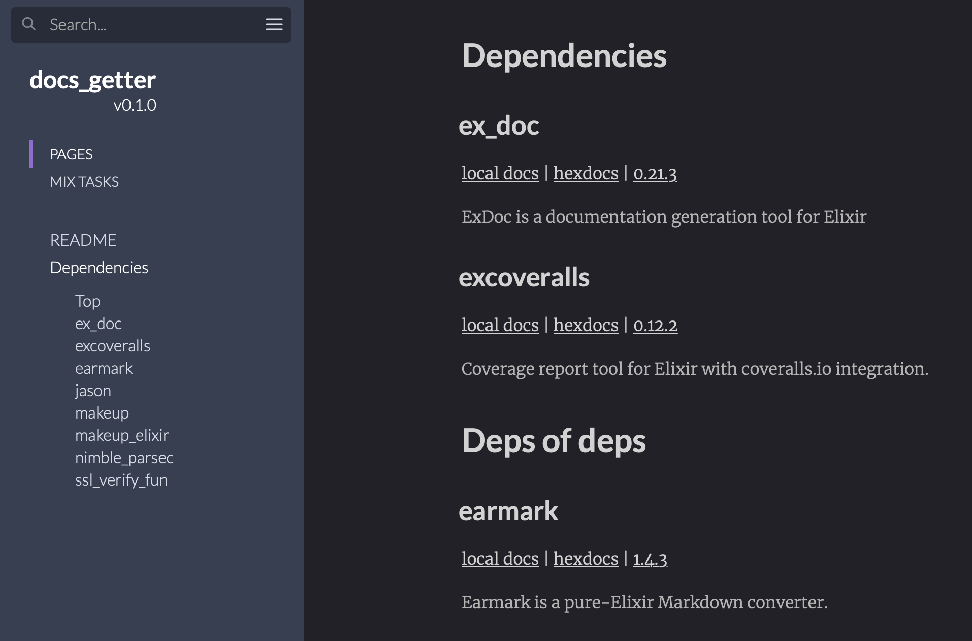 Docs with dependecies page