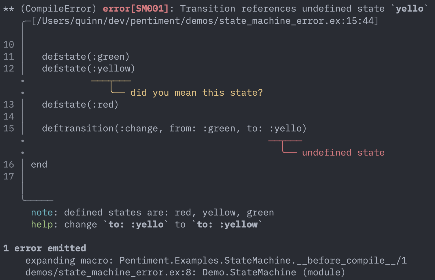 State machine error example