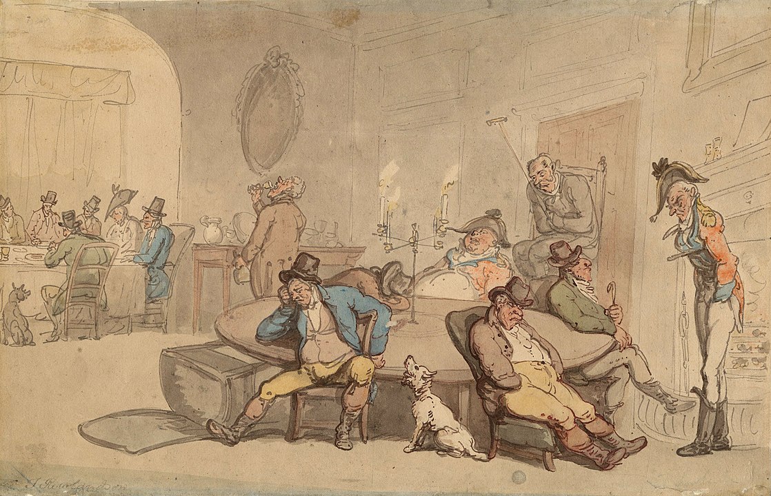 Scene in club lounge, by Thomas Rowlandson