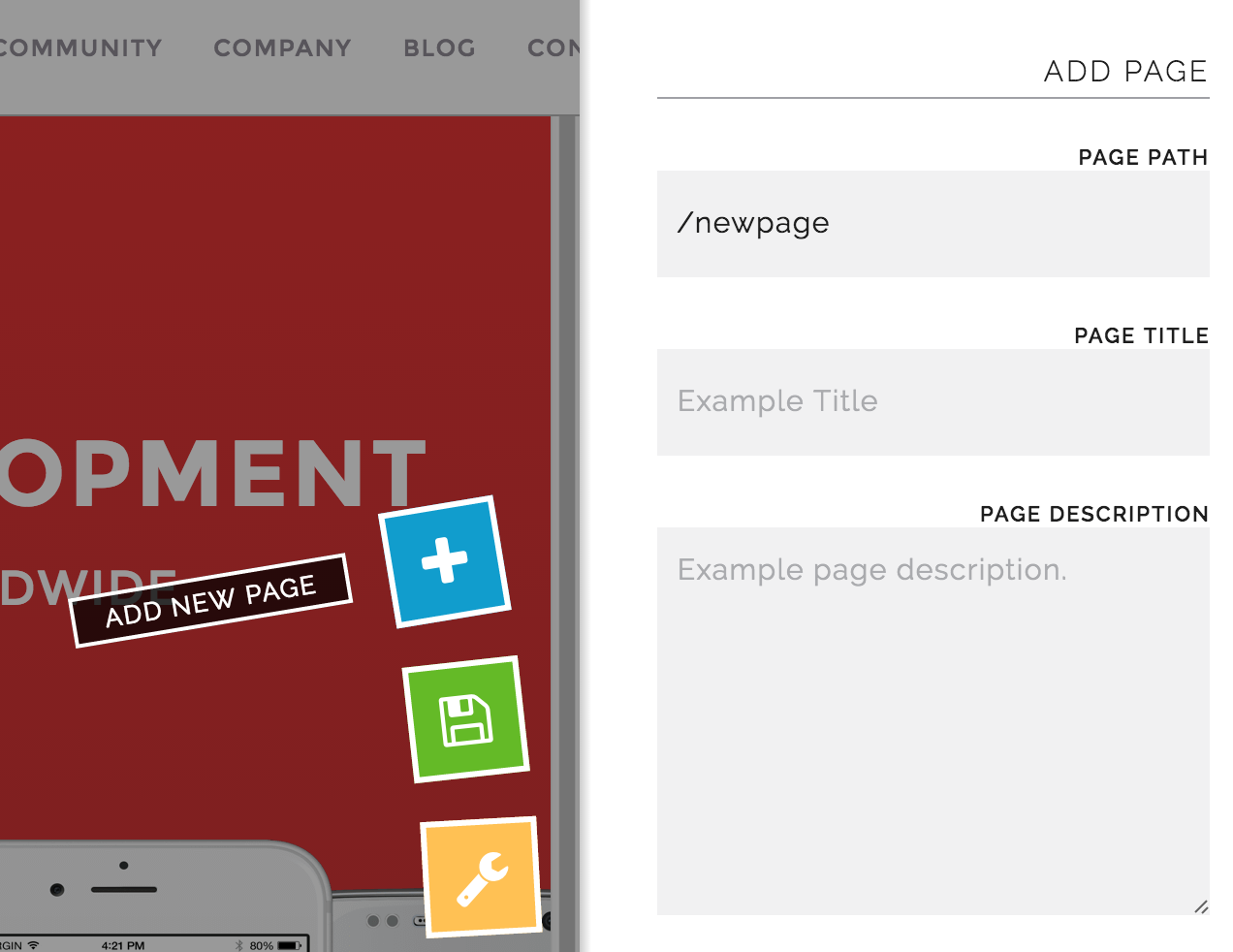 add new page screenshot