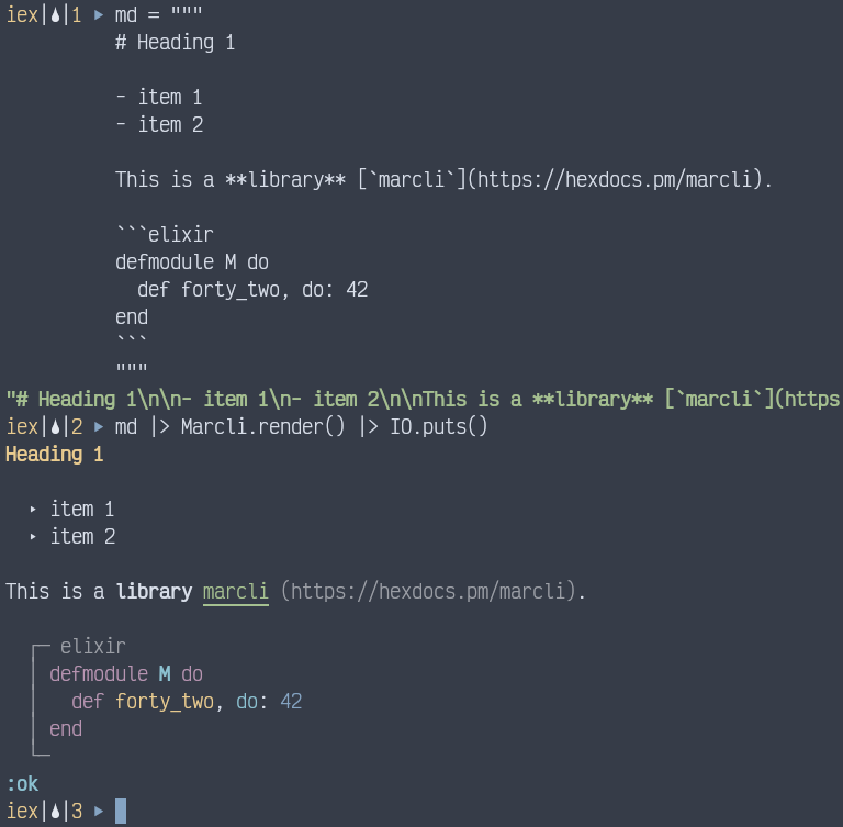 Marcli terminal output